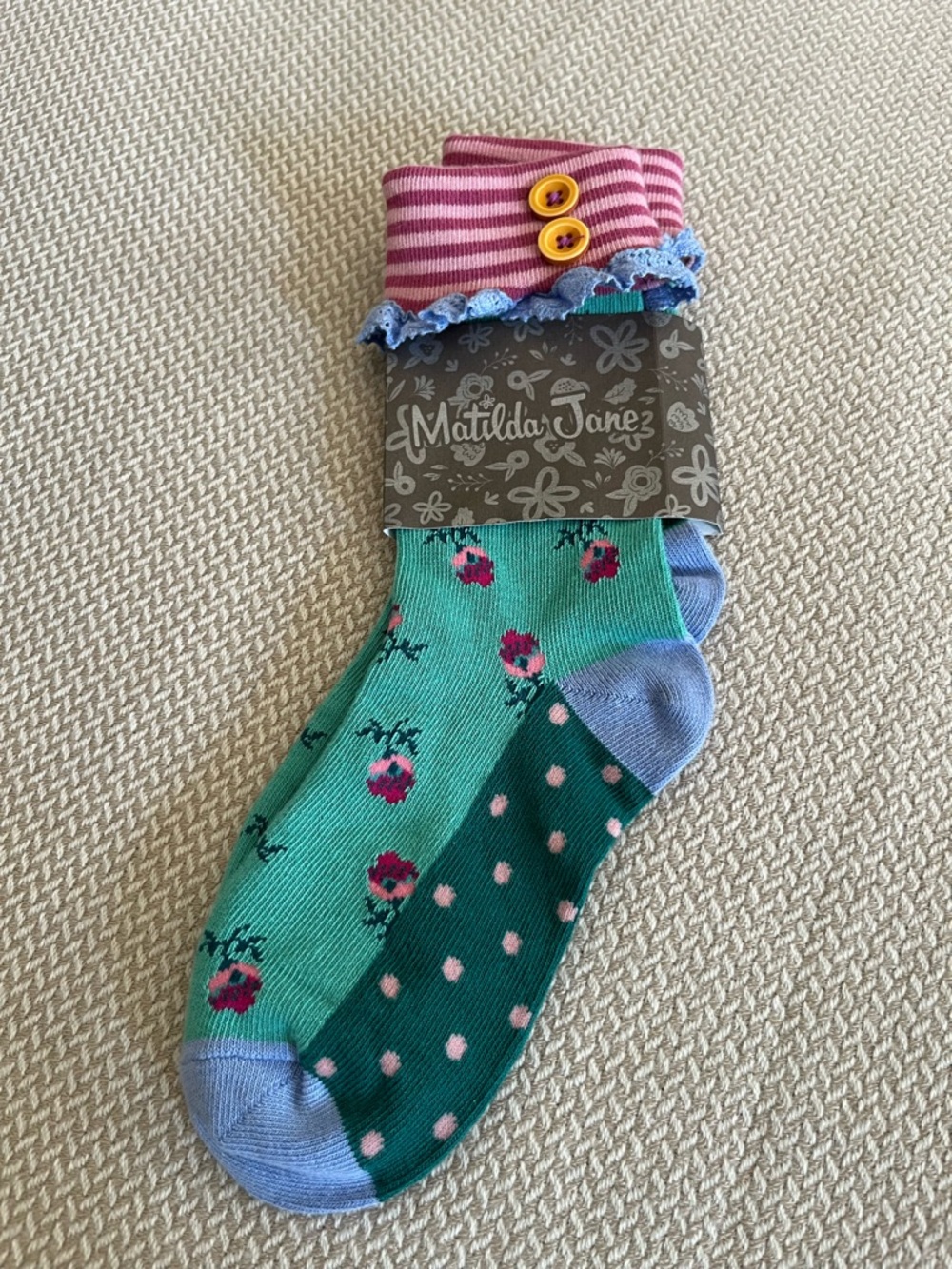 NEW Matilda Jane Girl's Embellished Floral Print Socks Size M